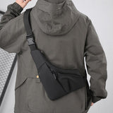 Leather Anti Theft Triangle Bag Secure Crossbody Chest Bag - Black - 45-Degree Angle