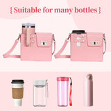 Leather Shoulder Bag For Water Bottles Fits Most Brands - Black