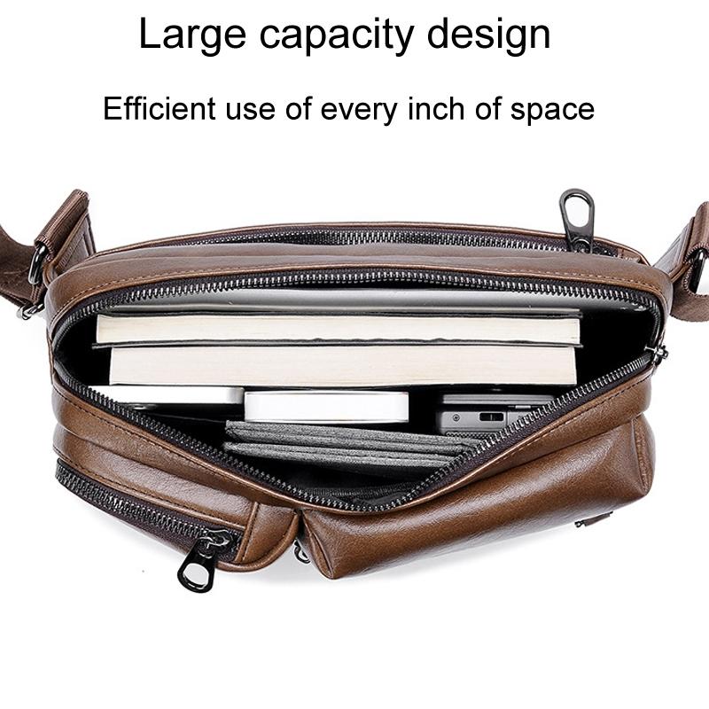 Large Capacity Men Crossbody Bag Casual Pu Messenger - Brown