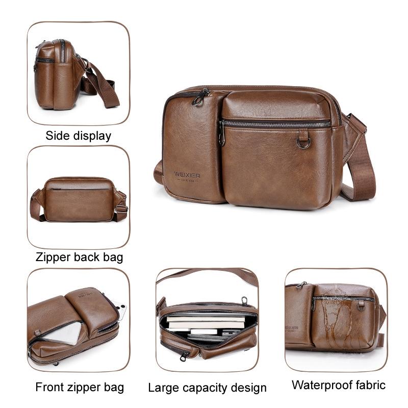 Large Capacity Men Crossbody Bag Casual Pu Messenger - Brown