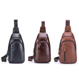 Men Leather Crossbody Chest Bag Multi Function - Brown