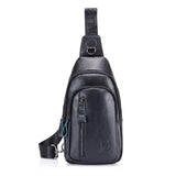 Men Leather Crossbody Chest Bag Multi Function - Brown
