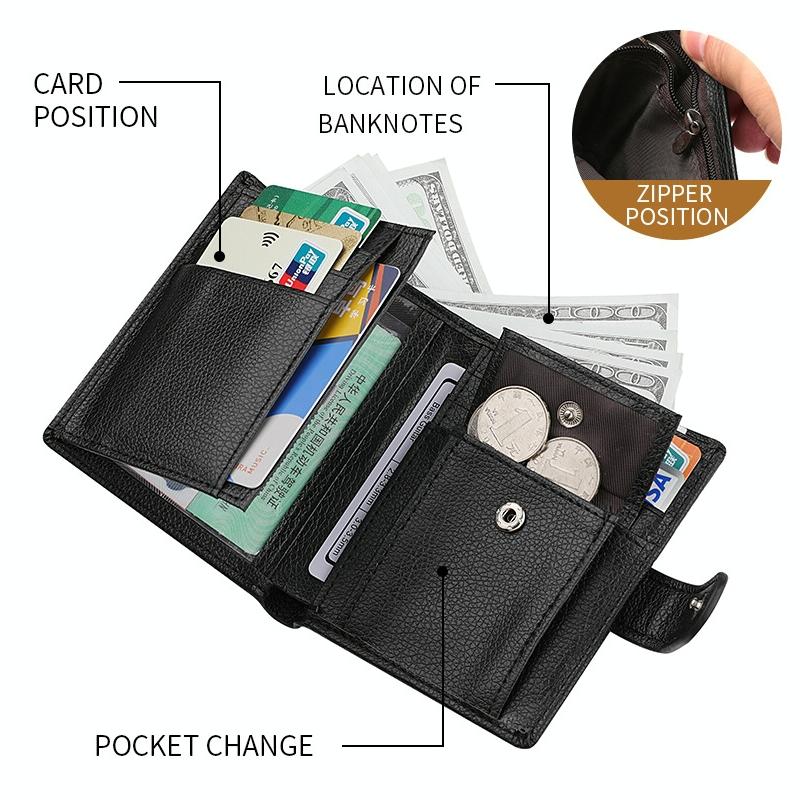 Men Vertical Coin Purse With Buckle And Zipper Card Holder And Driver License Protector - Brown