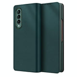 For Samsung Galaxy Z Fold4 5G Foldable Leather Phone Case - Horizontal Flip - Plain Green