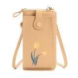 Floral Single Shoulder Cell Phone Bag For Women - Black - Front View