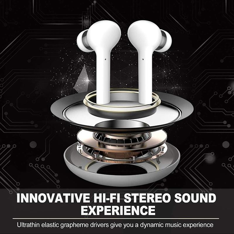 Waterproof Wireless Bluetooth Earbuds with Led Display and Hifi Sound - White