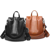 Stylish Vintage Leather Backpack for Women - Chic Design - Khaki - Front View