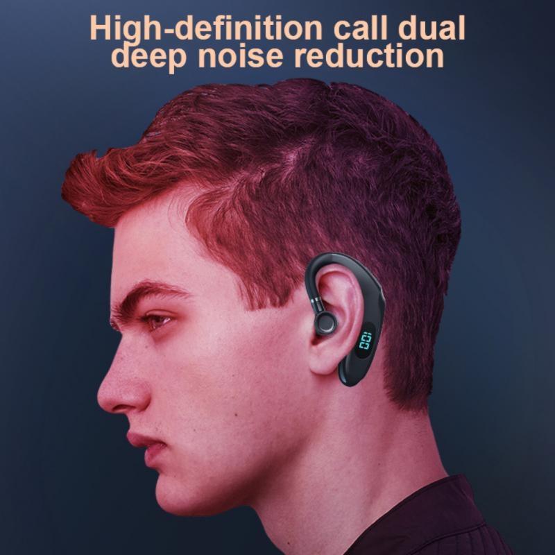 Wireless Bluetooth Earhook Earphones with Digital Display - Business Sports - White