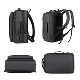 Waterproof Expandable Laptop Backpack with Usb Port - Grey