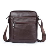 Men Cowhide Leather Crossbody Bag Vertical Shoulder Business Bag Coffee - Front View