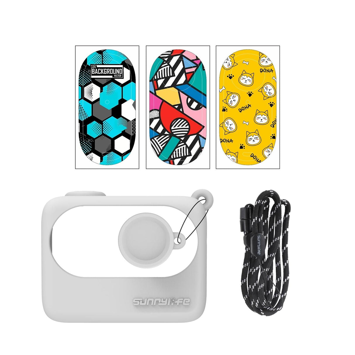 Silicone Case for Insta360 Go 3 with Neck Strap and Skin Wrap - Black