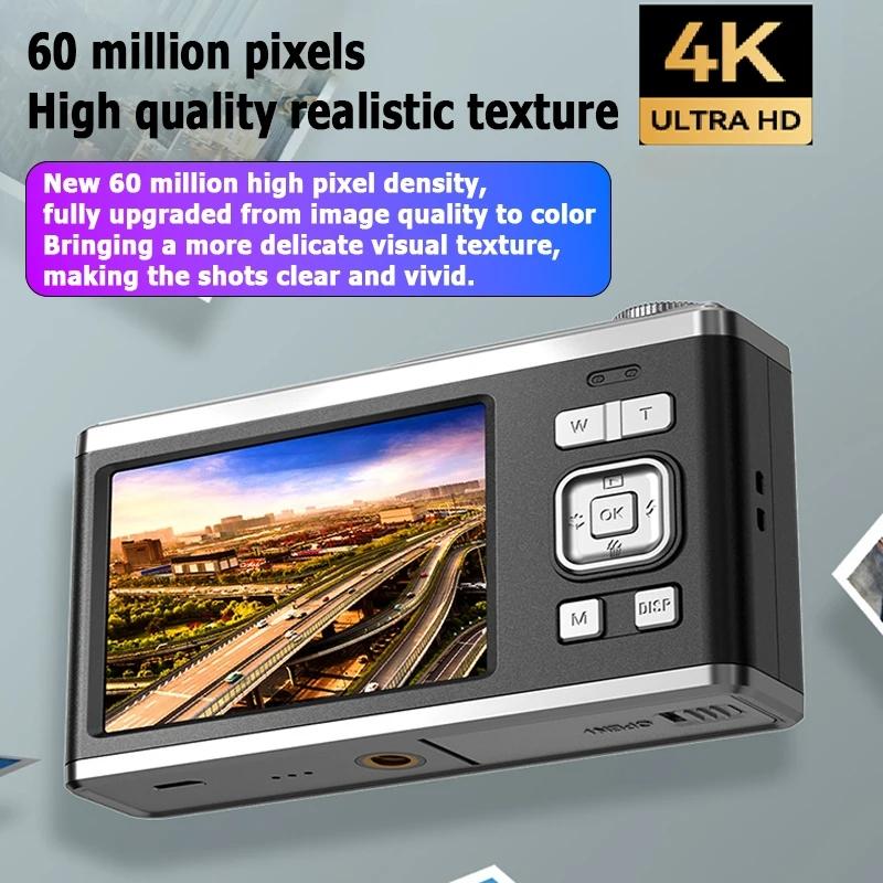4K Hd Optical Zoom Digital Camera 60Mp Dual Screen Selfie Camera No Memory - White