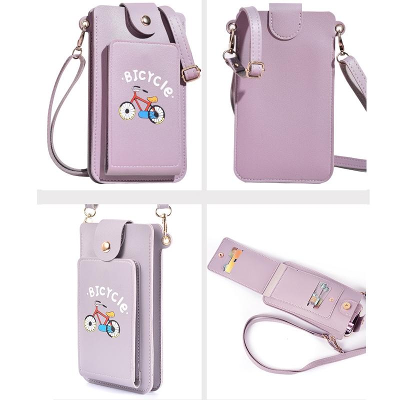 Printed Mini Shoulder Bag With Card Holder - Purple