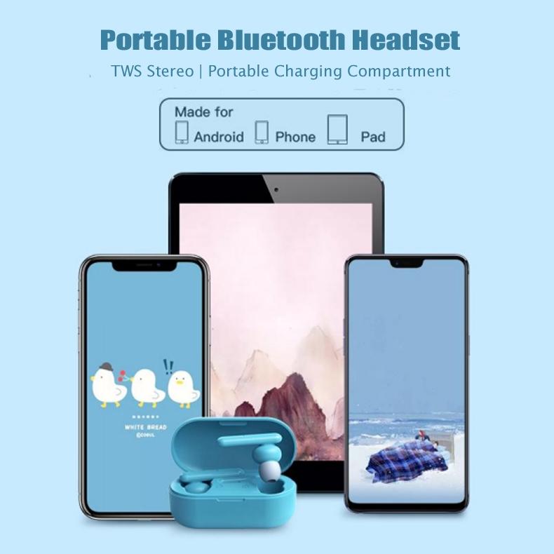 Mini Touch Control Tws Wireless Earphones with Mic & Charger Box - Blue