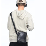 Men Leather Shoulder Bag Casual Mini Diagonal - Brown - Low Angle