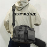 Large Capacity Men Shoulder Messenger Bag Fits Laptops Multi Functional - Black - Close-Up Angle
