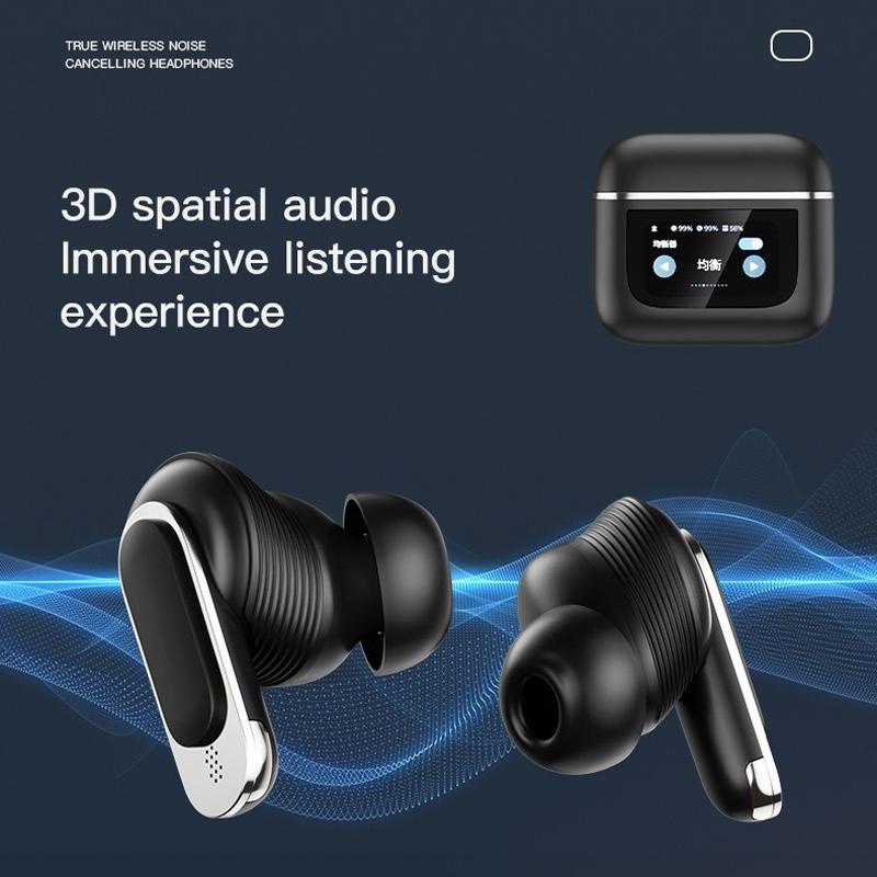 Wireless Anc Bluetooth Earphones with Touch Screen and Active Noise Reduction - Black