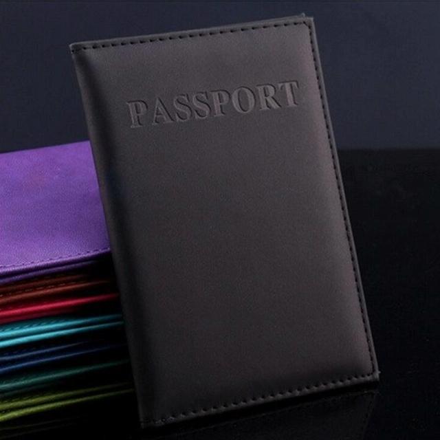 Travel Passport Cover Faux Leather Holder - Black