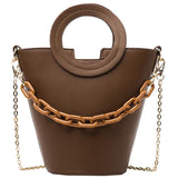 Stylish Round Chain Crossbody Bag For Women - Brown