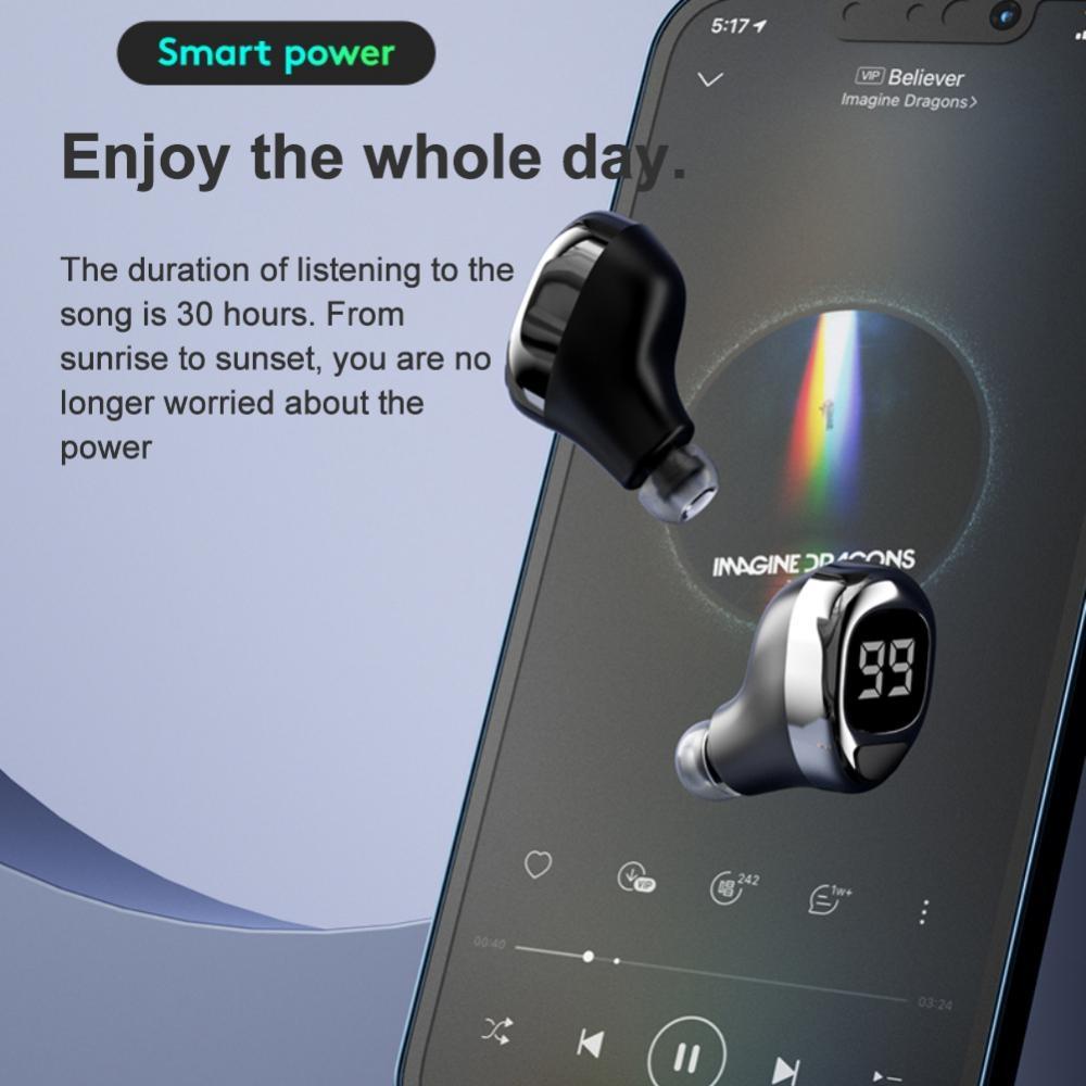 Mini Bluetooth Earphone with Digital Display for Business - White