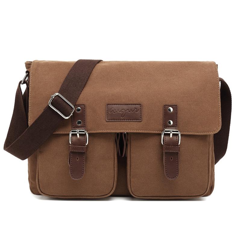 Men Canvas Crossbody Messenger Bag - Coffee