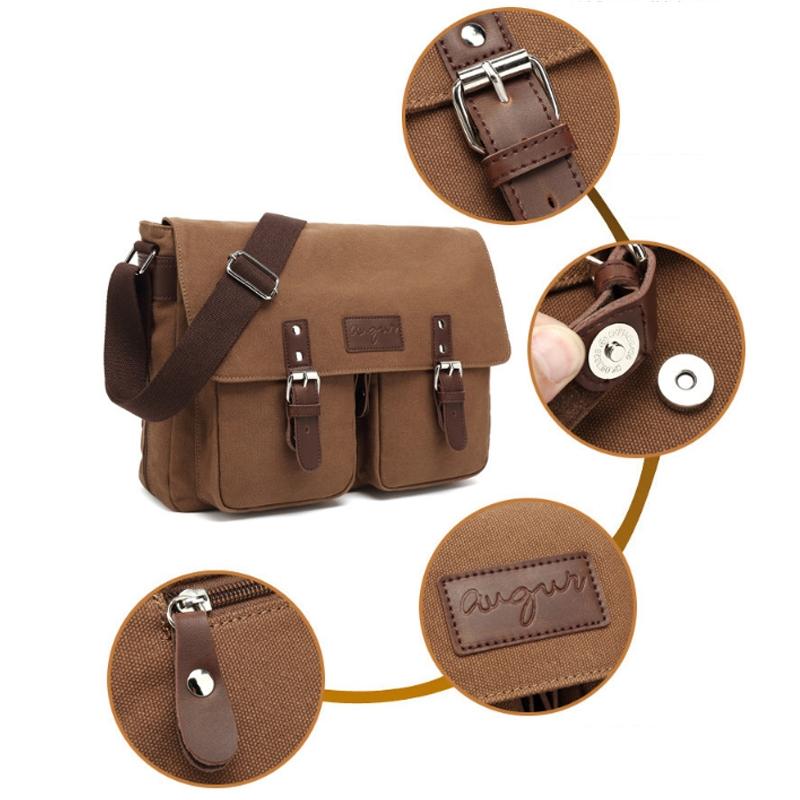 Men Canvas Crossbody Messenger Bag - Coffee