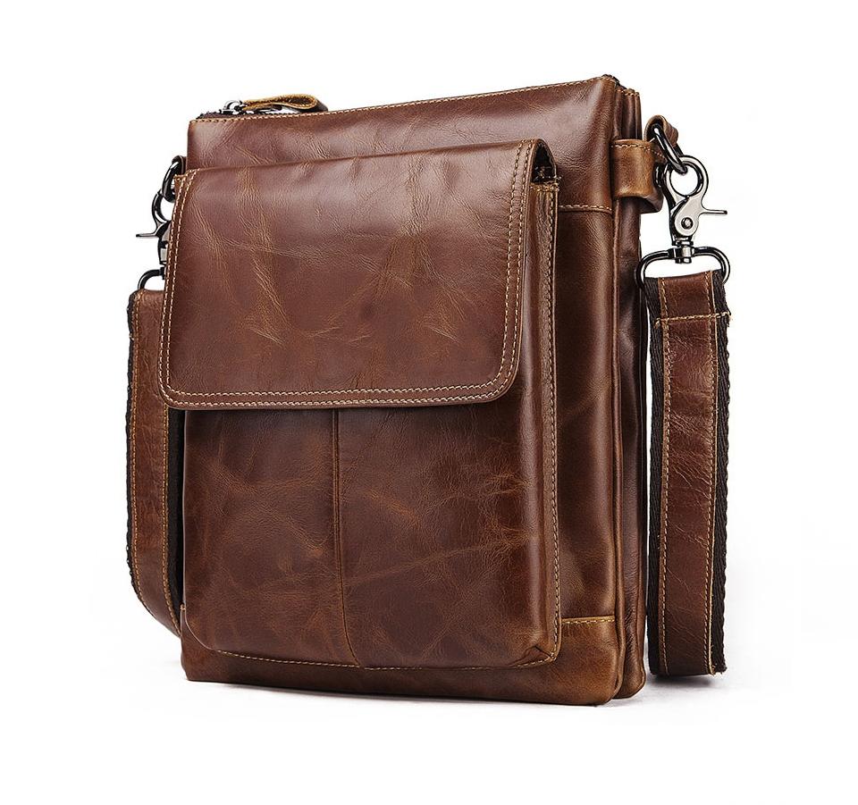 Retro Leather Crossbody Backpack For Men - Yellow Brown