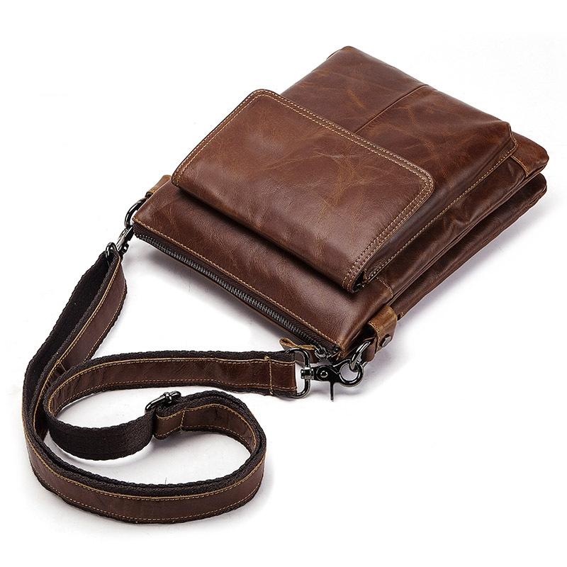 Retro Leather Crossbody Backpack For Men - Yellow Brown