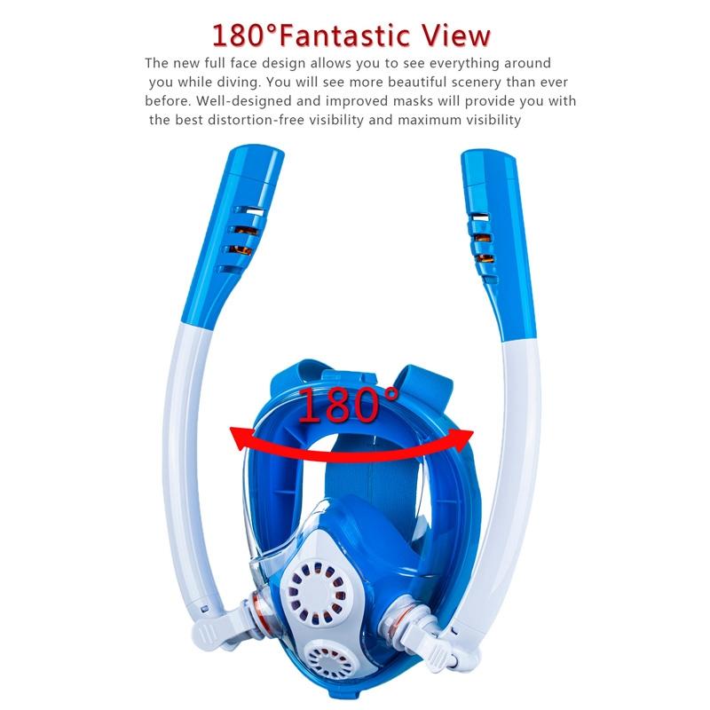 Full Dry Silicone Kids Diving Mask with Double Tubes - White Pink