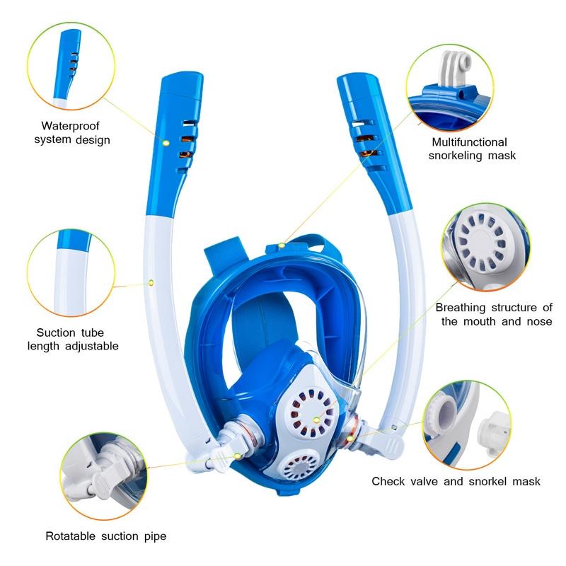 Full Dry Silicone Kids Diving Mask with Double Tubes - White Pink