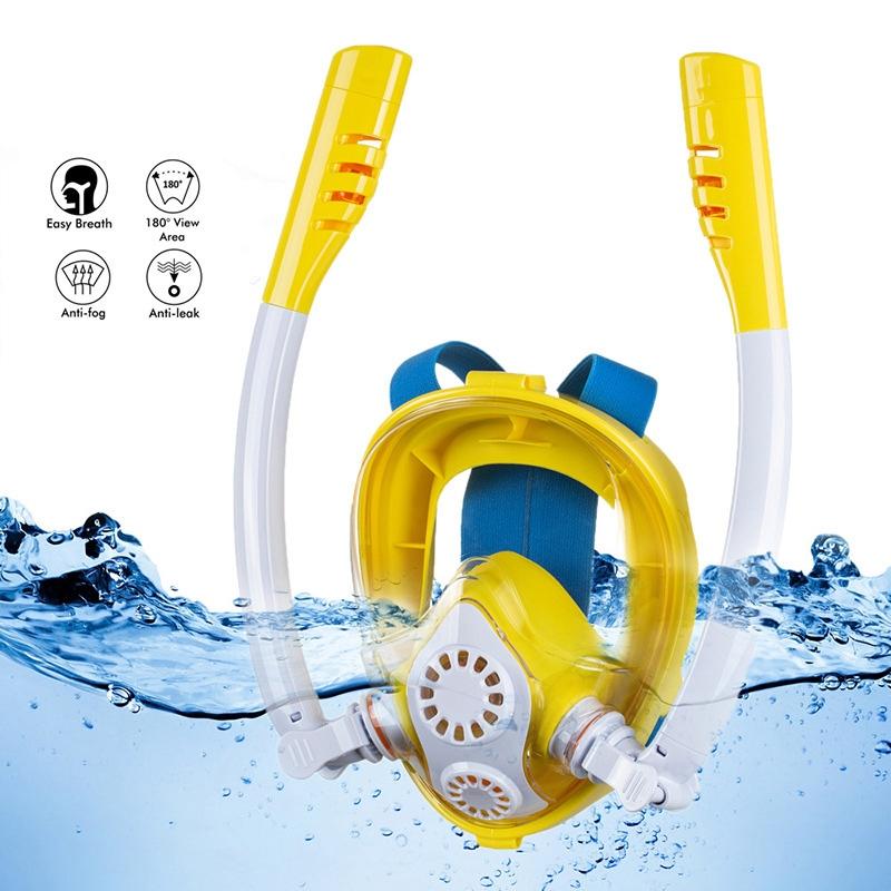 Full Dry Silicone Kids Diving Mask with Double Tubes - White Pink