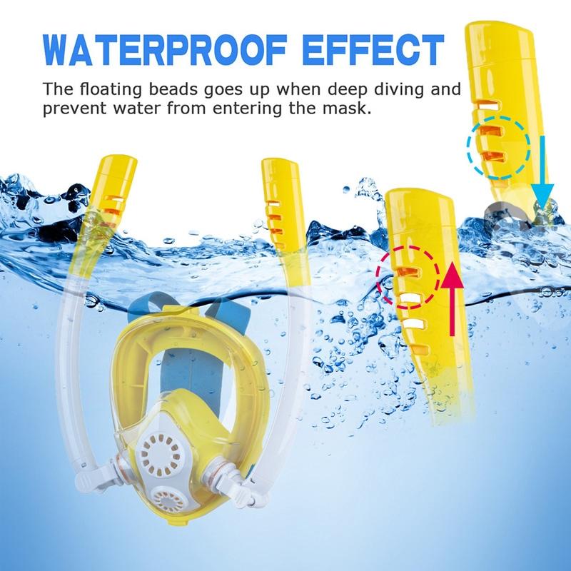 Full Dry Silicone Kids Diving Mask with Double Tubes - White Pink