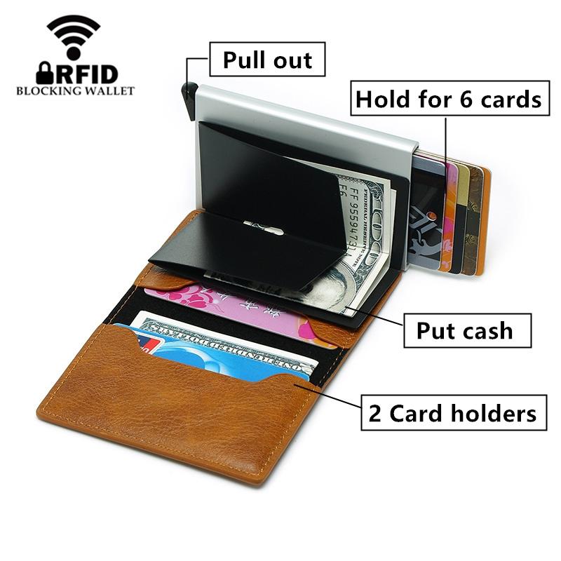 Anti Magnetic Rfid Leather Metal Wallet Universal Fit Black - Blue