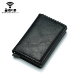 Anti Magnetic Rfid Leather Metal Wallet Universal Fit Black - Blue - Rear View