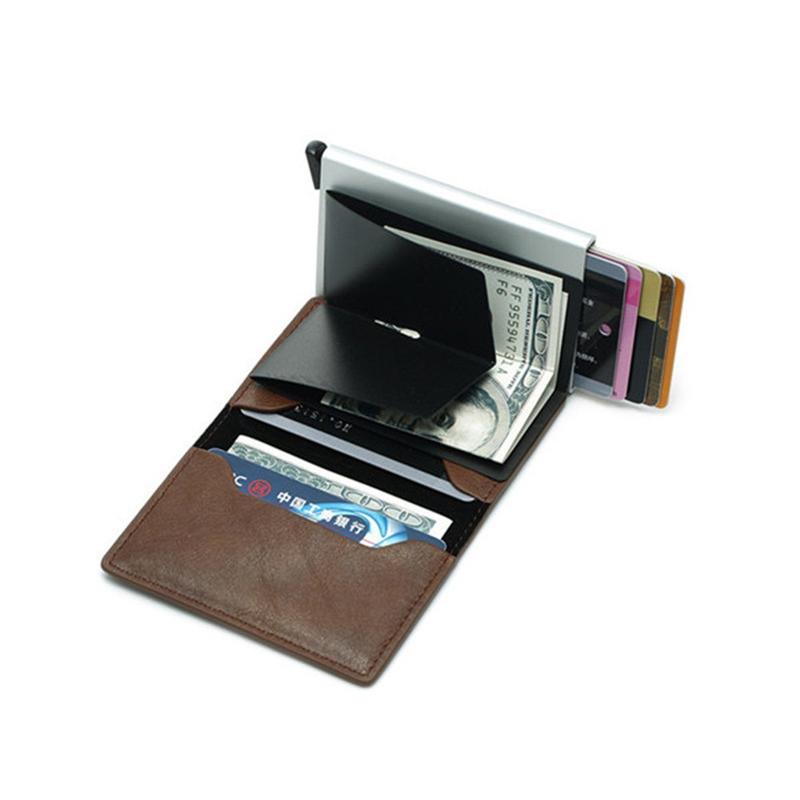 Anti Magnetic Rfid Leather Metal Wallet Universal Fit Black - Blue