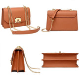 Small Square Flap Lock Crossbody Bag For Women - Brown - Top-Down View