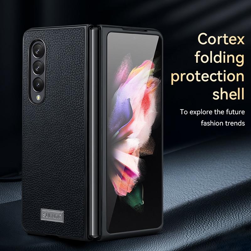 For Samsung Galaxy Z Fold4 5G Handmade Leather Shockproof Tpu Case - Blue