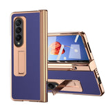 For Samsung Galaxy Z Fold4 5G Premium Litchi Leather Hinged Phone Case - With Pen - Blue