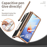 For Samsung Galaxy Z Fold4 5G Premium Litchi Leather Hinged Phone Case - With Pen - Blue - 45-Degree Angle