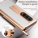 For Samsung Galaxy Z Fold4 5G Premium Litchi Leather Hinged Phone Case - With Pen - Blue