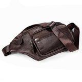 Outdoor Leather Shoulder Bag For Sports & Phone - Black - Top-Down View