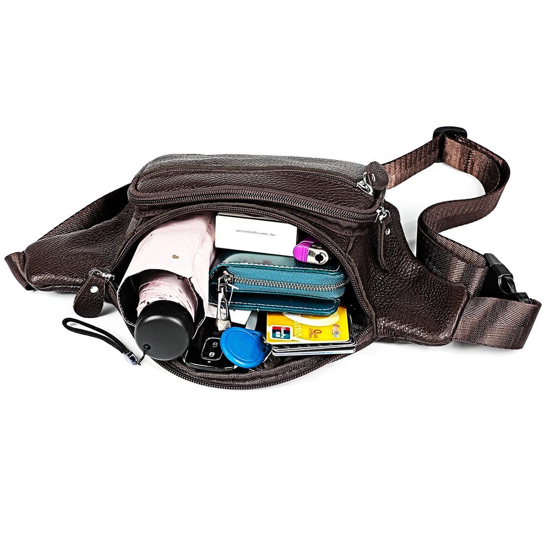 Outdoor Leather Shoulder Bag For Sports & Phone - Black