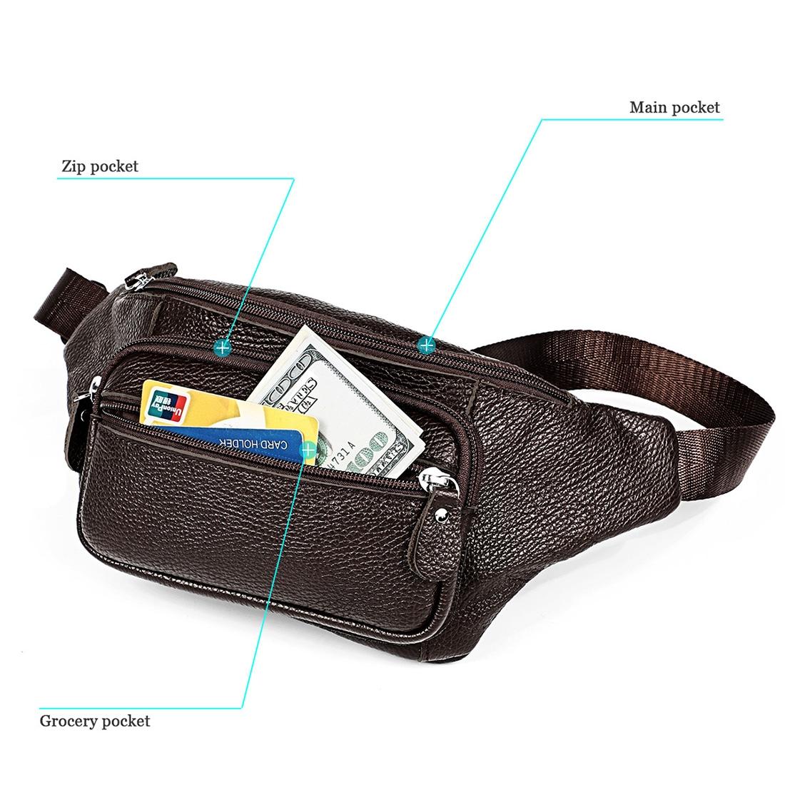 Outdoor Leather Shoulder Bag For Sports & Phone - Black