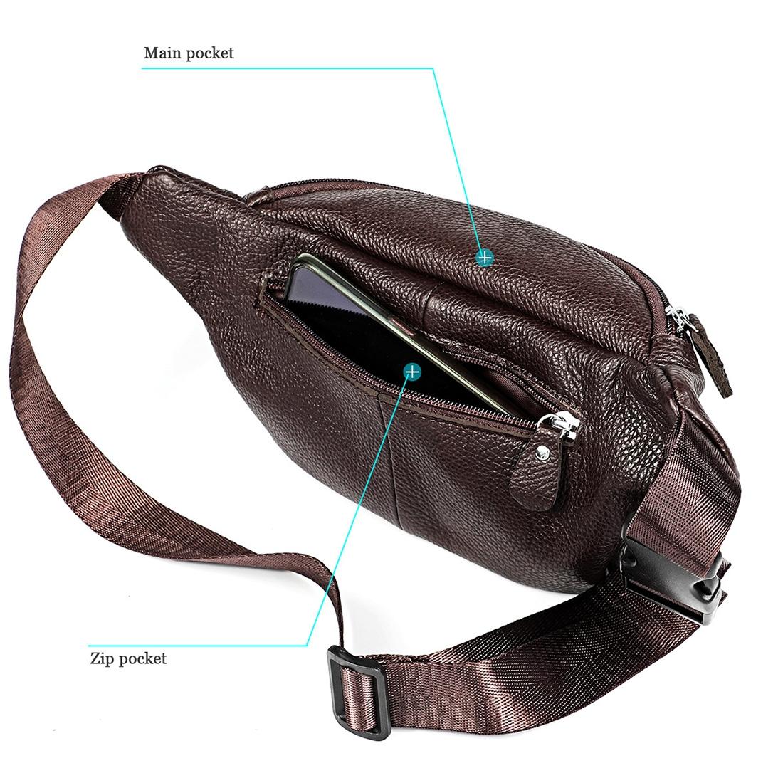 Outdoor Leather Shoulder Bag For Sports & Phone - Black
