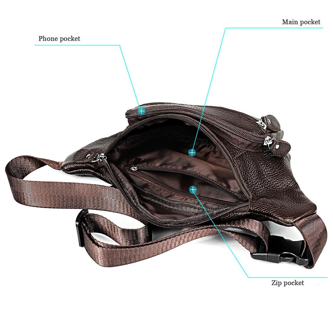 Outdoor Leather Shoulder Bag For Sports & Phone - Black