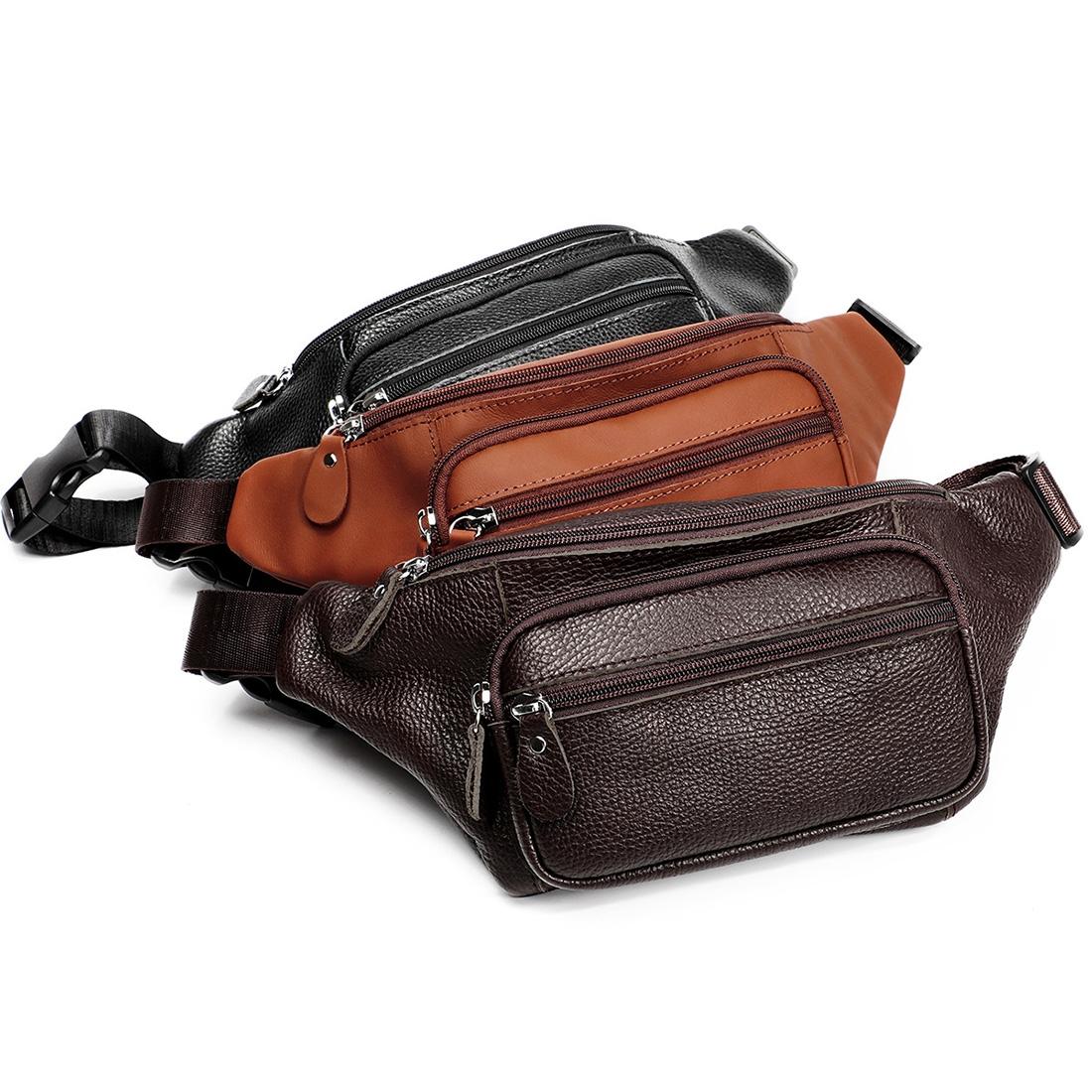 Outdoor Leather Shoulder Bag For Sports & Phone - Black