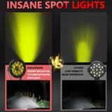 38W 4000Lm / 6000K Off - Road Vehicle Round Work Light - Yellow - Close-Up Angle