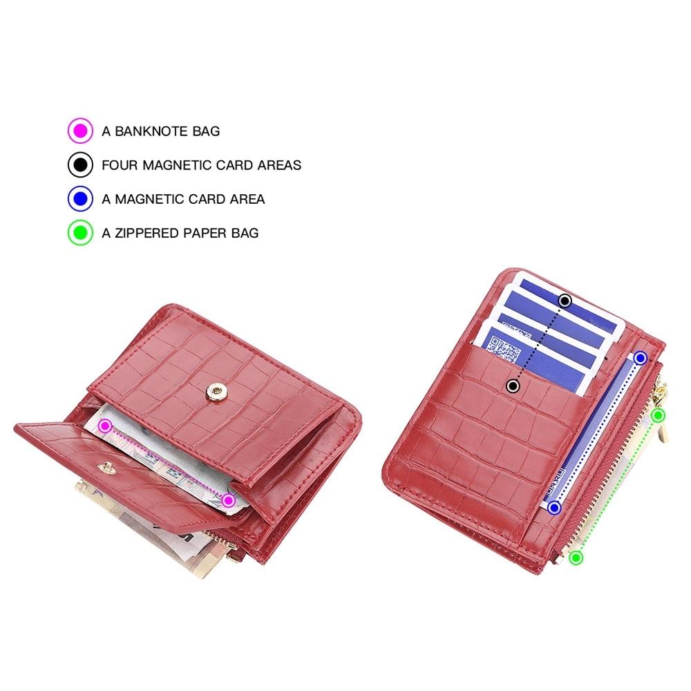 Multifunctional Crocodile Card Holder With Zipper Small Coin Purse - Red