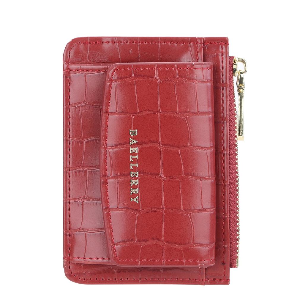 Multifunctional Crocodile Card Holder With Zipper Small Coin Purse - Red