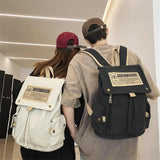 Large Capacity Canvas Backpack For Teens - White - 45-Degree Angle